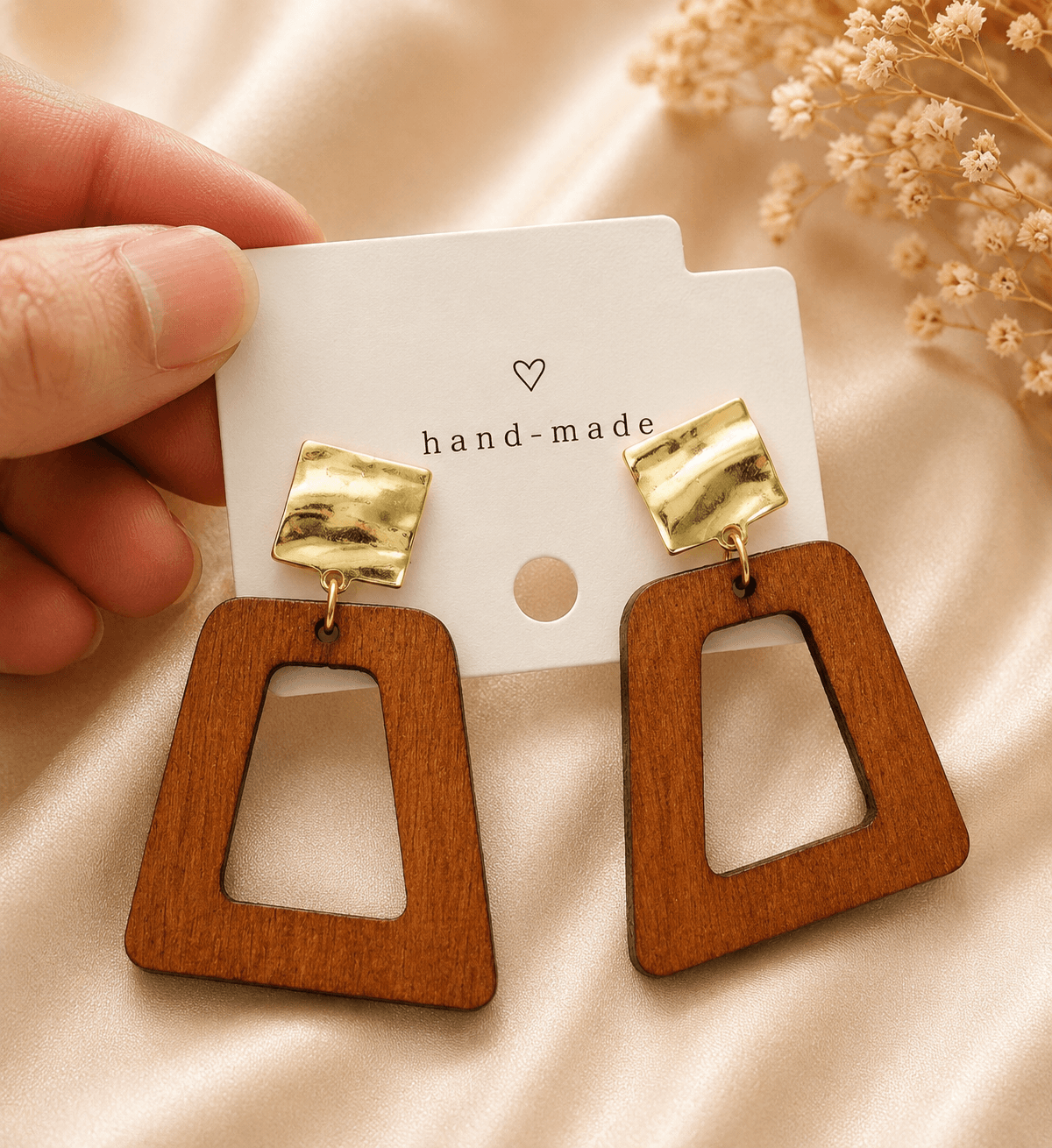 Wooden Geometric Drop Earrings
