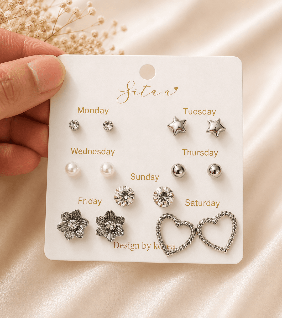 7-Pair Silver Everyday Stud Earrings Set