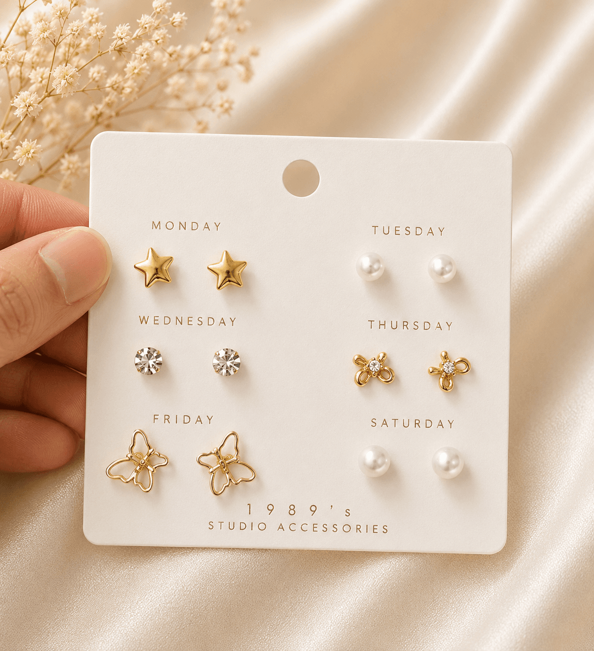 6-Pair Gold Everyday Stud Earrings Set