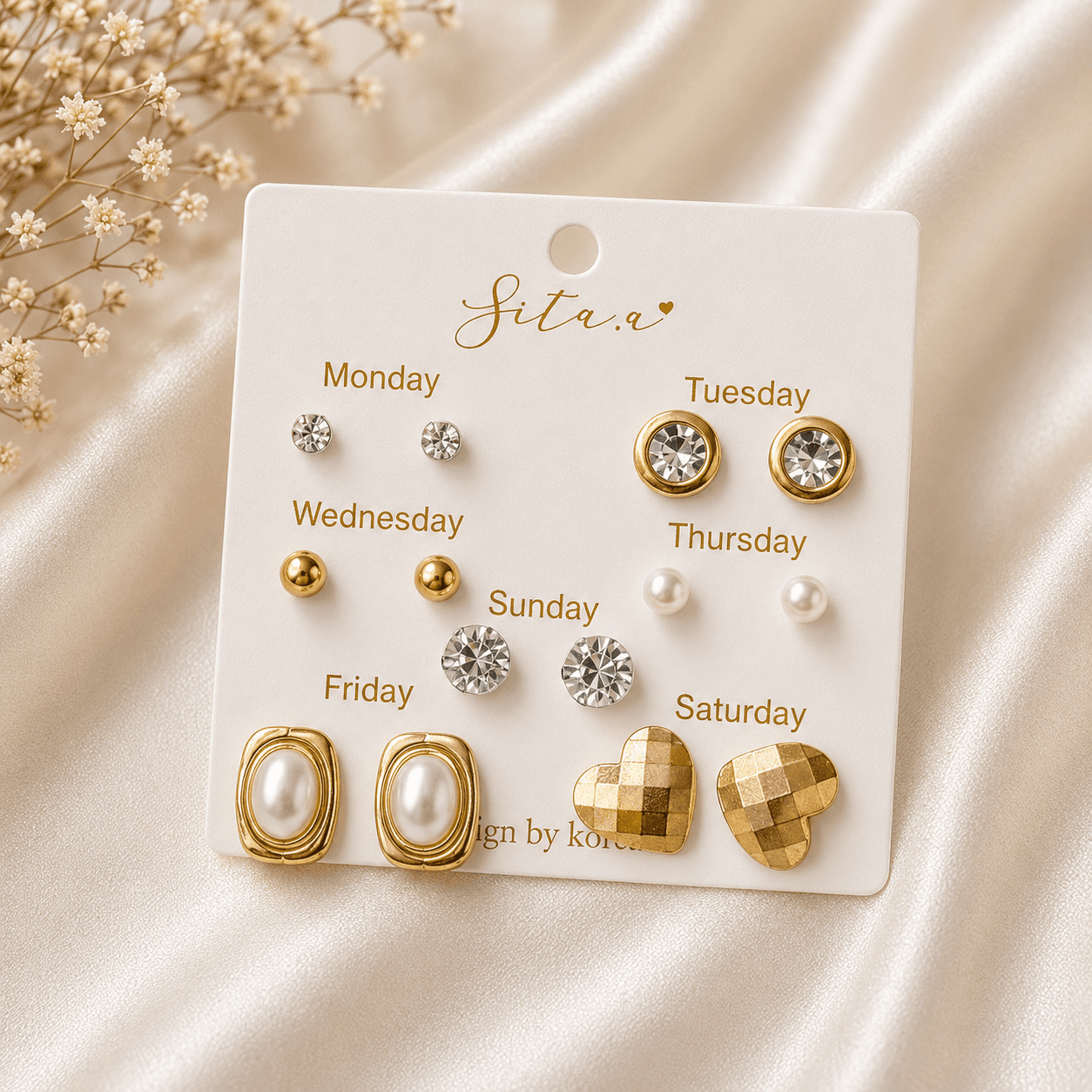 7-Pair Gold Classic Stud Earrings Set in Gold – Accessories from Handpicked