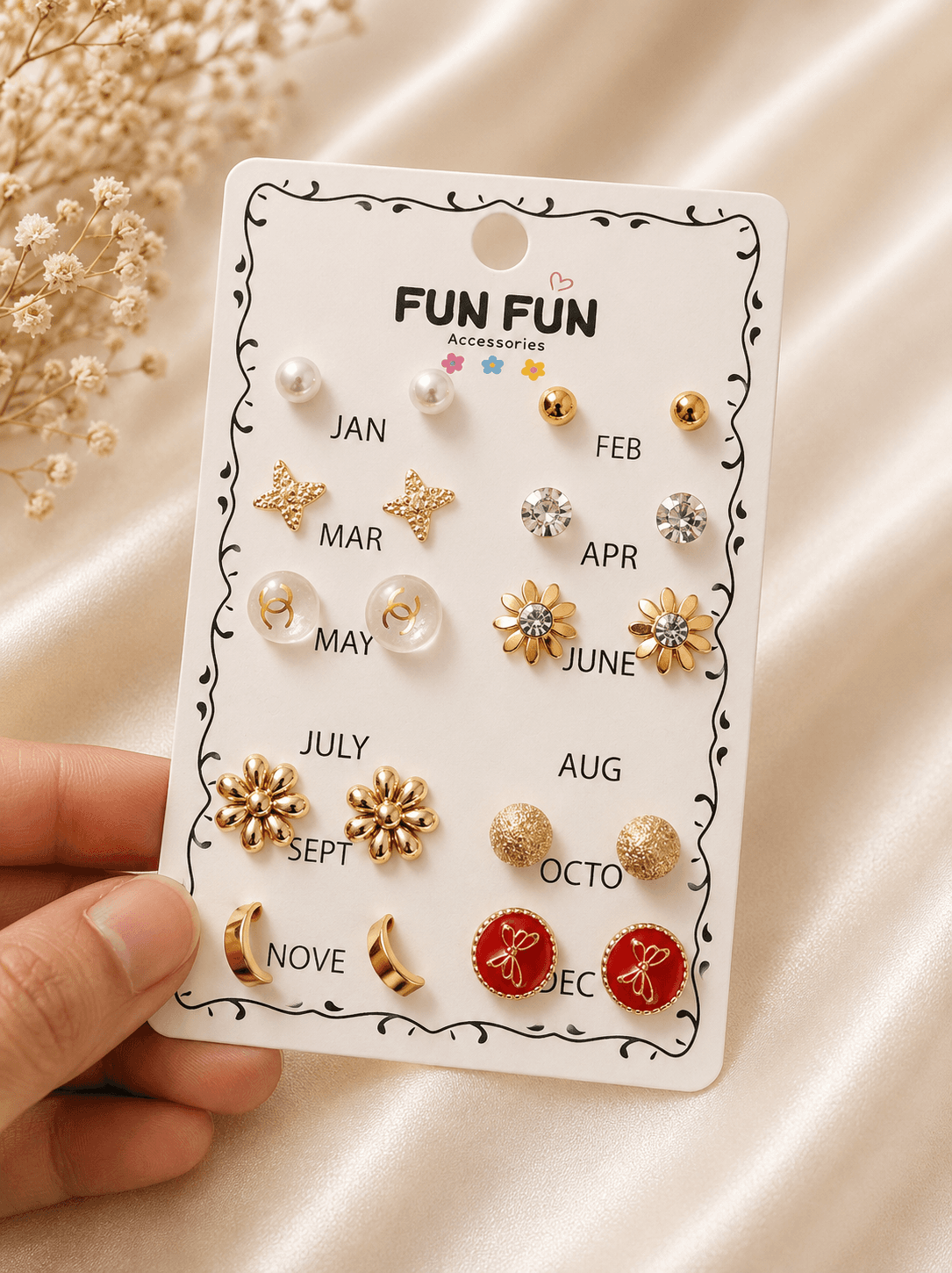 10-Pair Everyday Stud Earrings Set